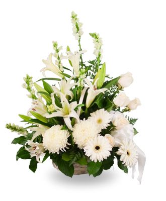 Basket Arrangement of Mixed White Flowers